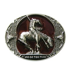 End of Trail American Indian on Horse Western Red Enamel Belt Buckle