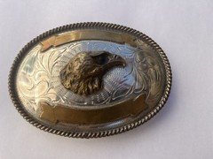 Huge Mexico Alpaca Silver Eagle Head Buckle Belt Vintage 4.25&Prime; Long 96 grams