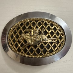 Vintage Western Belt Buckle Bucking Bronco Horse Large Oval Silver Gold Tone