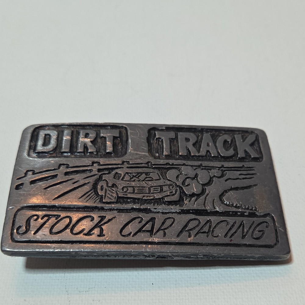Stock Car Racing Antique Finish Silver Metal Belt Buckle Clip Latch Western