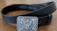 Vintage 1776 Bicentennial America Belt Buckle JUSTIN LEATHER BELT 38” Black USA