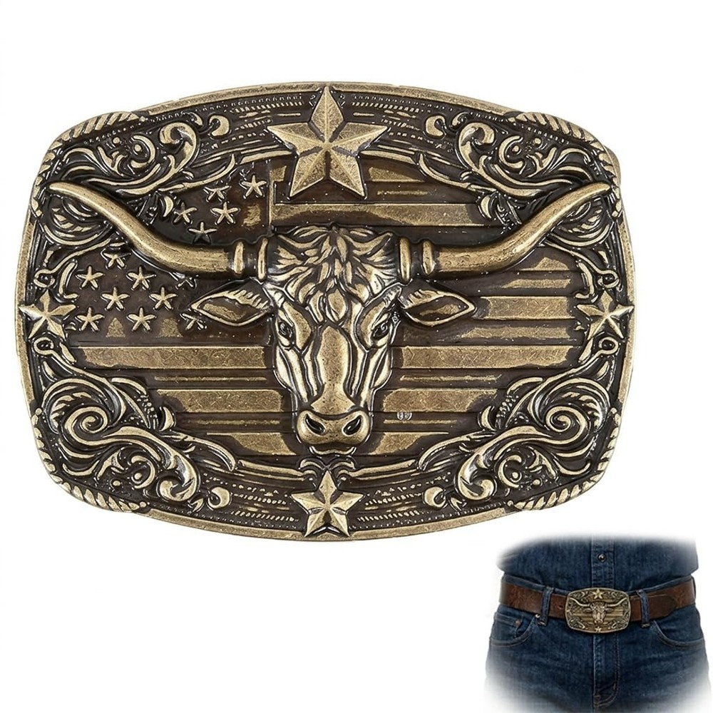 Uelkr Western Cowboy Belt Buckle for Men, Cowgirl Longhorn One Size, Brown