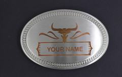 Custom Engraved Oval Belt Buckle – Personalized Logo/Name Gold & Silver Finish