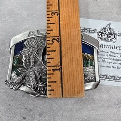 Vintage 1984 Alaska Eagle Gold Miner 3D Color Siskiyou Pewter Belt Buckle Enamel