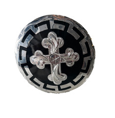 Western Mens Belt Buckle 3.25 x 3.25 in Southern Cross Cowboy Black Silver 1.5