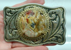 Vintage Agate Stone Silver Tone Western-style Mens Belt Buckle