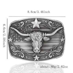 American Flag Bull Western Cowboy, Cowgirl Belt Buckle Antique Silver Tone