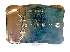 EAGLE Belt BUCKLE Gold on Silver Rectangular Metal w Rope Edge Western/Biker/USA