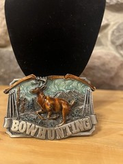 Bergamot Brass Works Bowhunting Deer Western Metal Belt Buckle Vintage Antique