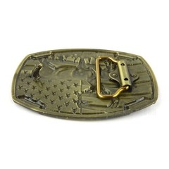 Buck Deer American Flag Belt Buckle USA Hunter Antique Bronze Tone 1.5&Prime; Belts