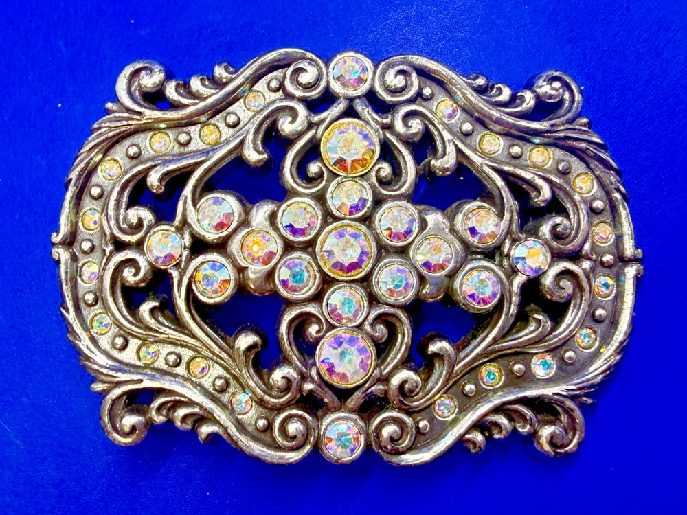 Victorian Style Multi-Color Rhinestone Jeweled See-Trough Ladies Belt Buckle