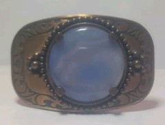 Vintage Embossed Western Style cowboy Belt Buckle with Blue/white Polished Stone