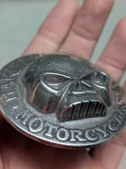 vintage WILLIE G belt buckle HARLEY DAVIDSON chrome metal SKULL motorcycle Y2K