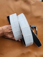 3.8CM White 100% Genuine Exotic Leather Skin Men Belt Buckle-Handmade-Customize