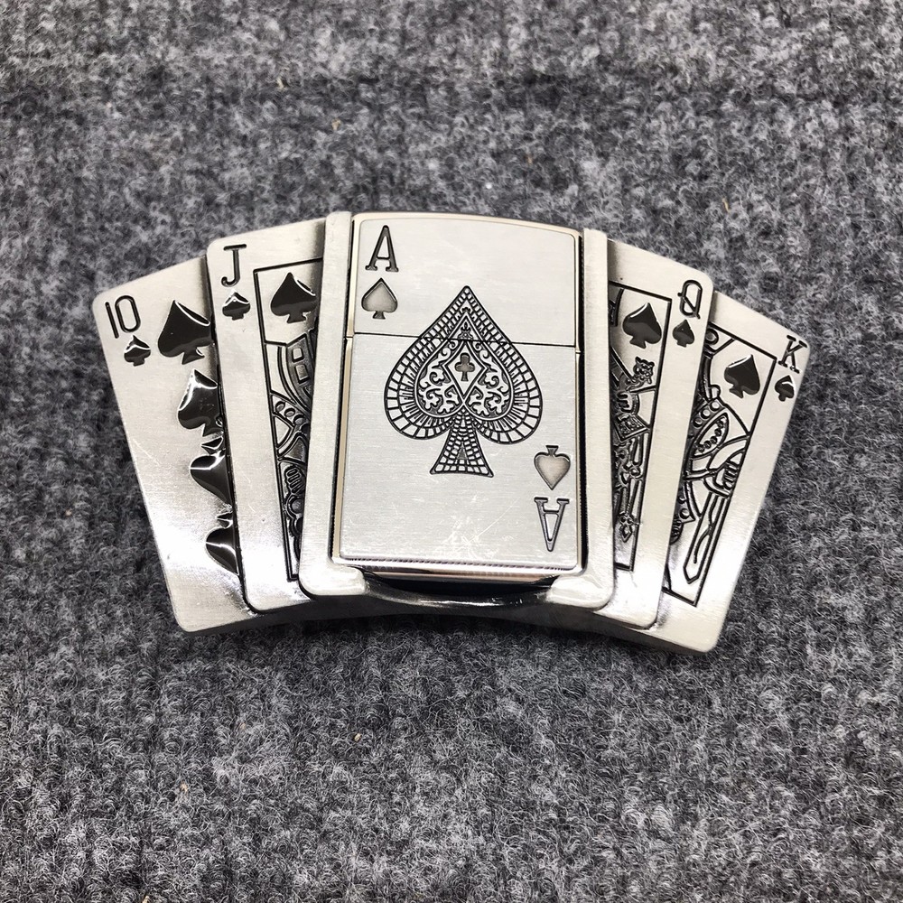 Antique Brushed Poker Belt Buckle with Lighter, Stock in US