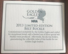 *** NRA Golden Eagles 2013 Limited Edition Belt Buckle – in Box with Certificate