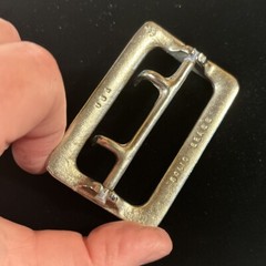 Vintage Solid Brass Chrome Plated 2.25” Double Prong Duty Belt Buckle USA #6