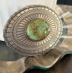Teal Turquoise Stone Belt Buckle Silver Concho Fits 1.5 Inch Strap