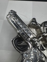 Rockin Rebel / Jeweled Skull And Guns Buckle / Rhinestones Belt Unisex 4”X3.5”