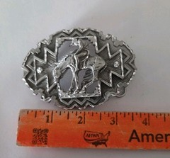 Metzke Vintage Diamond Cut Pewter Man Riding Horse Pewter Belt Buckle