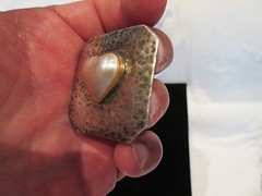 Vintage Buckle Sterling Silver 14K Gold Mother of Pearl Heart Shape Hand Made
