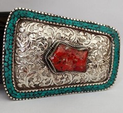 Tibetan Silver Buckle waist trap Belt Buckle Turquoise Coral Clasp , B51