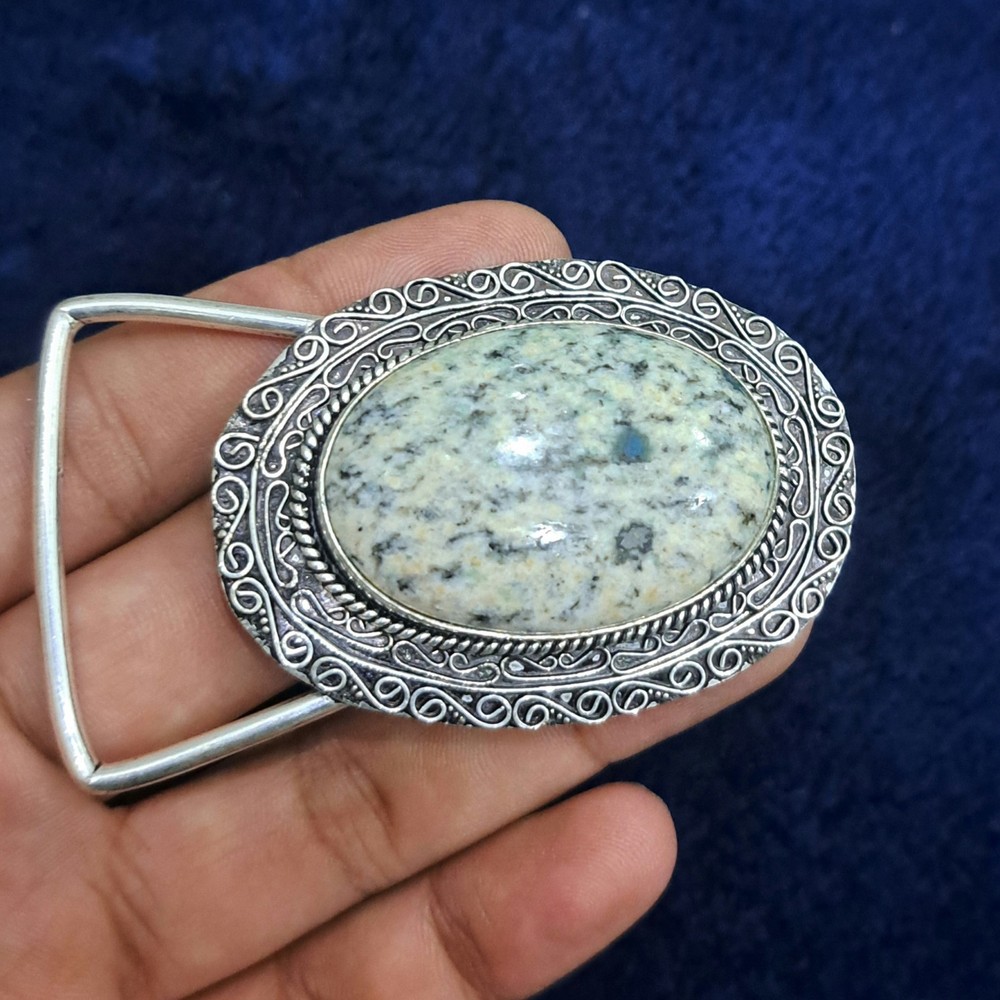 Natural K2 Jasper Silver Plated Belt Buckle Handmade Gemstone Western Boho