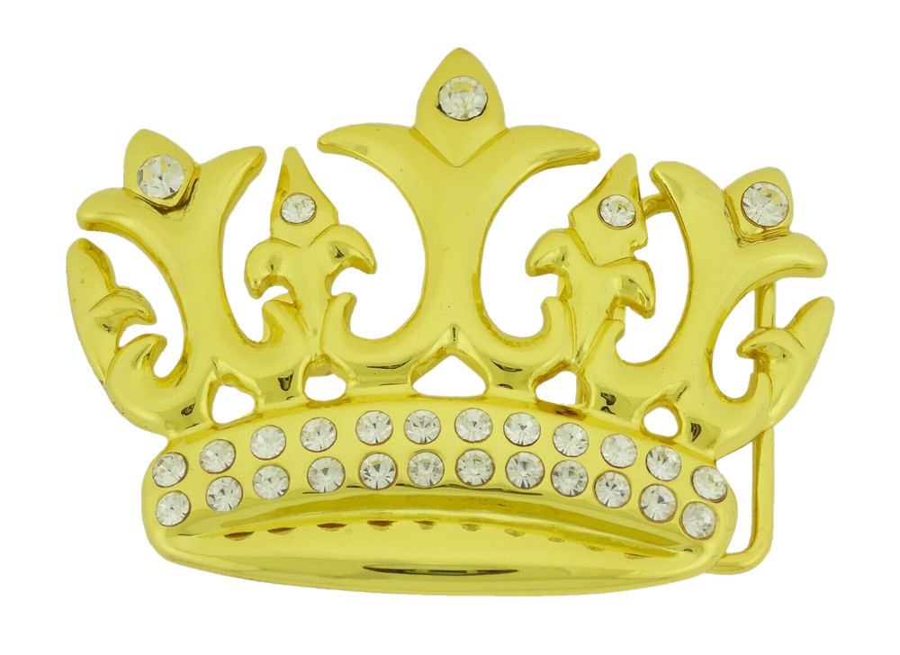 Crown Belt Buckle New Men Women Bling Iced Style Western Rodeo Rock Rebel Gold