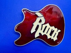 Electric Guitar Body ROCK & ROLL Red Enameled Musicians Guitarist Belt Buckle