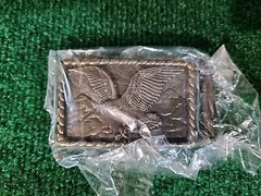 Vintage Bronzy Brass Belt Buckle Eagle & Mountains Marked Japan Original Coating