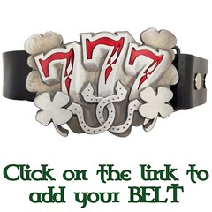 Lucky 7 Shamrock Belt Buckle 777 triple 7 horseshoe One Arm Bandit poker gambler