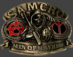 SAMCRO SONS OF ANARCHY 4&Prime; X 3&Prime; MEN OF MAYHEM / COLLECTIBLE SOA BIKER BELT BUCKLE