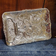 Longhor Western Belt Buckle Rose Tone And Silver Rare Piece With Details Cowboy