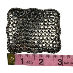 Rhinestone Bling Belt Buckle Rectangle Silver Pewter Tone Western Y2K