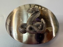 Snake Attacking Fangs Slithering Rattlesnake LARGE Silver Color NOS Belt Buckle