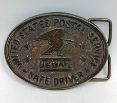 USPS Belt Buckle US Mail Safe Driver Bronze Oval 1.75&Prime; Belt width