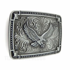 Soaring American Eagle Floral Belt Buckle Antique Silver Tone Fits 1.5&Prime; Belts