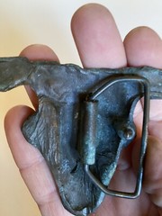 Belt Buckle Longhorn Cow Scull Brass Unmarked