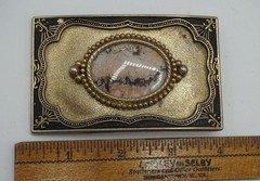 Western Belt Buckle Brass Handmade Mexican Crazy Lace Agate