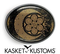 Celtic Grunge Belt Buckle – Spiral Sun and Moon Handmade Silver Buckle – 638-SO