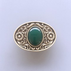 New Western Flower Stone Oval Solid Brass Belt Buckle