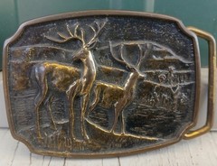 VtgBrassBeltBuckleDeerBuckHunterGoldWesternClassicBikerRockabillyUSACowboy70s80s