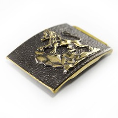 Brass belt buckle Rampant Lion, Royal coat of arms, Lion, Galicia belt buckle