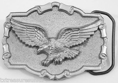 BELT BUCKLES Flying Eagle Antiqued Silver Gray Rectangle Patriotic Western NWOT!