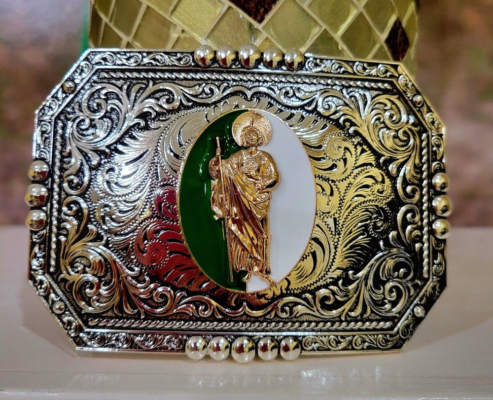 Saint jude San Judas Western belt Buckle Gold Silver Heavy With Star Zinc Alloy