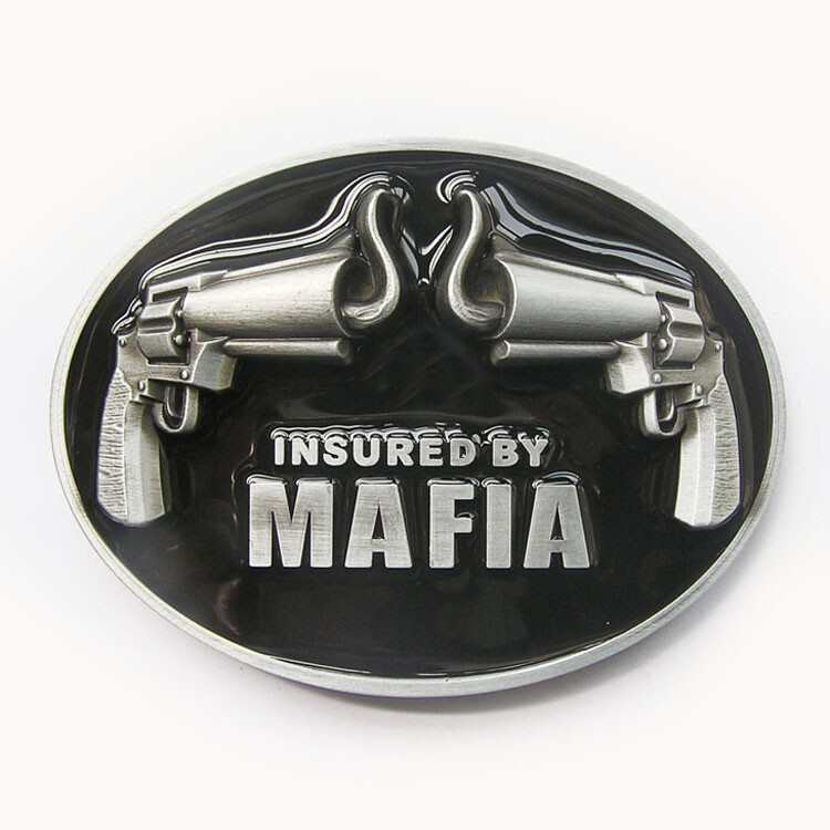 Insured By Mafia Smoking Guns Black Enamel Metal Belt Buckle