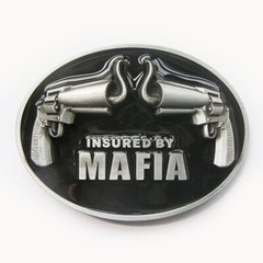 Insured By Mafia Smoking Guns Black Enamel Metal Belt Buckle