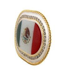 Mexico Country Flag Belt Buckle Western Rodeo HEBILLA Vaquero Gold Rhinestones