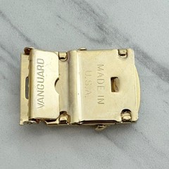 Vanguard Vintage Military Web Clamp Belt Buckle Gold Tone Made in USA Signed