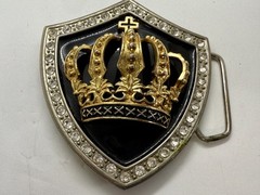 Royal Gold Crown Shield with Rhinestone Border Belt Buckle A286 Classico Italia